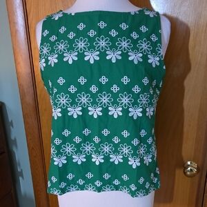 NWT Ann Taylor Eyelet Boatneck Shell - green and white, size M